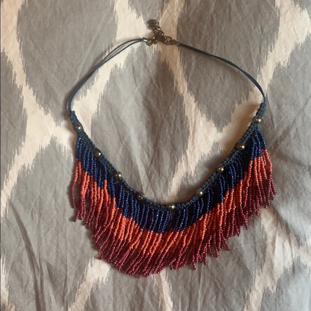 Multi Color Beaded Fringe Necklace